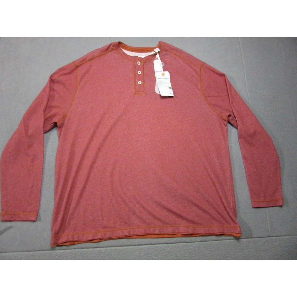 Tommy Bahama Henley Shirt Mens 2XB Red Long Sleeve Leisure Tech Wicking Casual